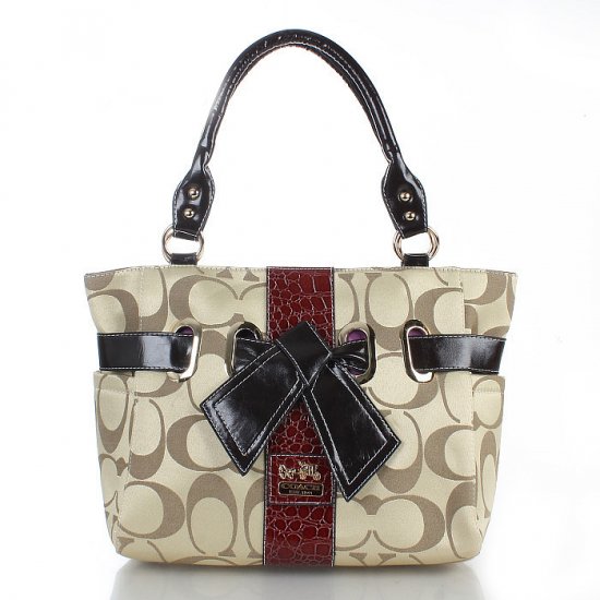 Coach Poppy Bowknot Signature Medium Apricot Totes FDF | Women